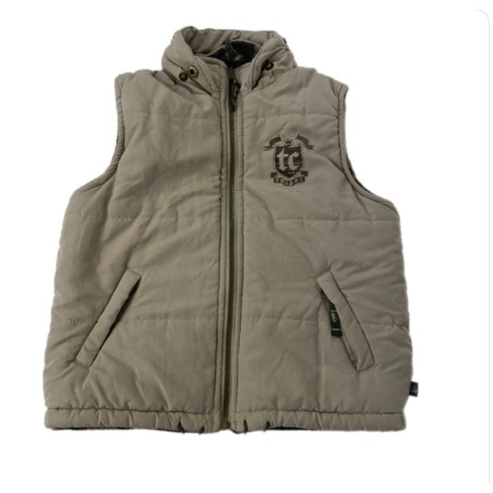 Tribal Culture Puffer Vest Boys Size 5 Gray Sleeveless Camo Fleece Lined‎ Warm